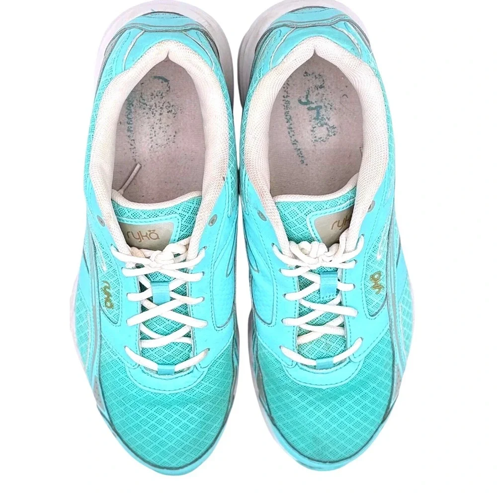 Ryka Glide Walk S Women 11W Walking Shoes Turquoise Silver Mesh Leather Sneakers